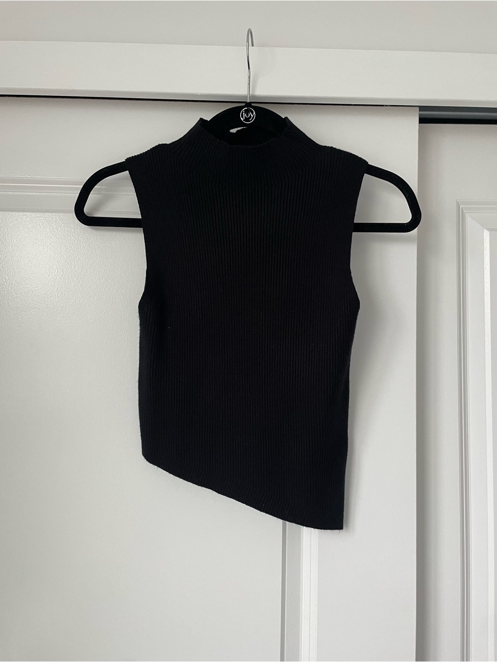 LAST CHANCE‼️ Princess Polly Black Sleeveless Mock Neck Ribbed Asymmetric Top